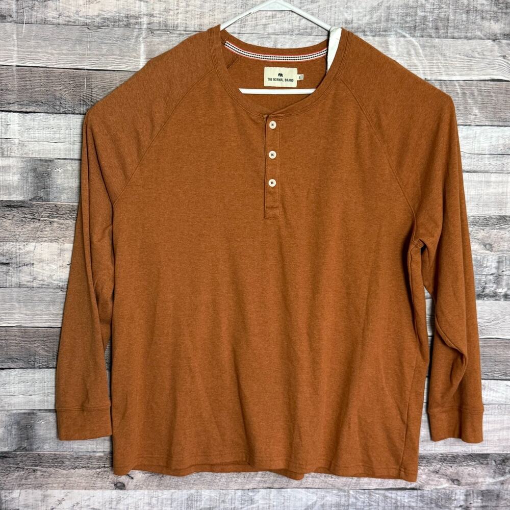 The Normal Brand Puremeso Everyday Henley Shirt Mens 2XL Rust Long Sleeve